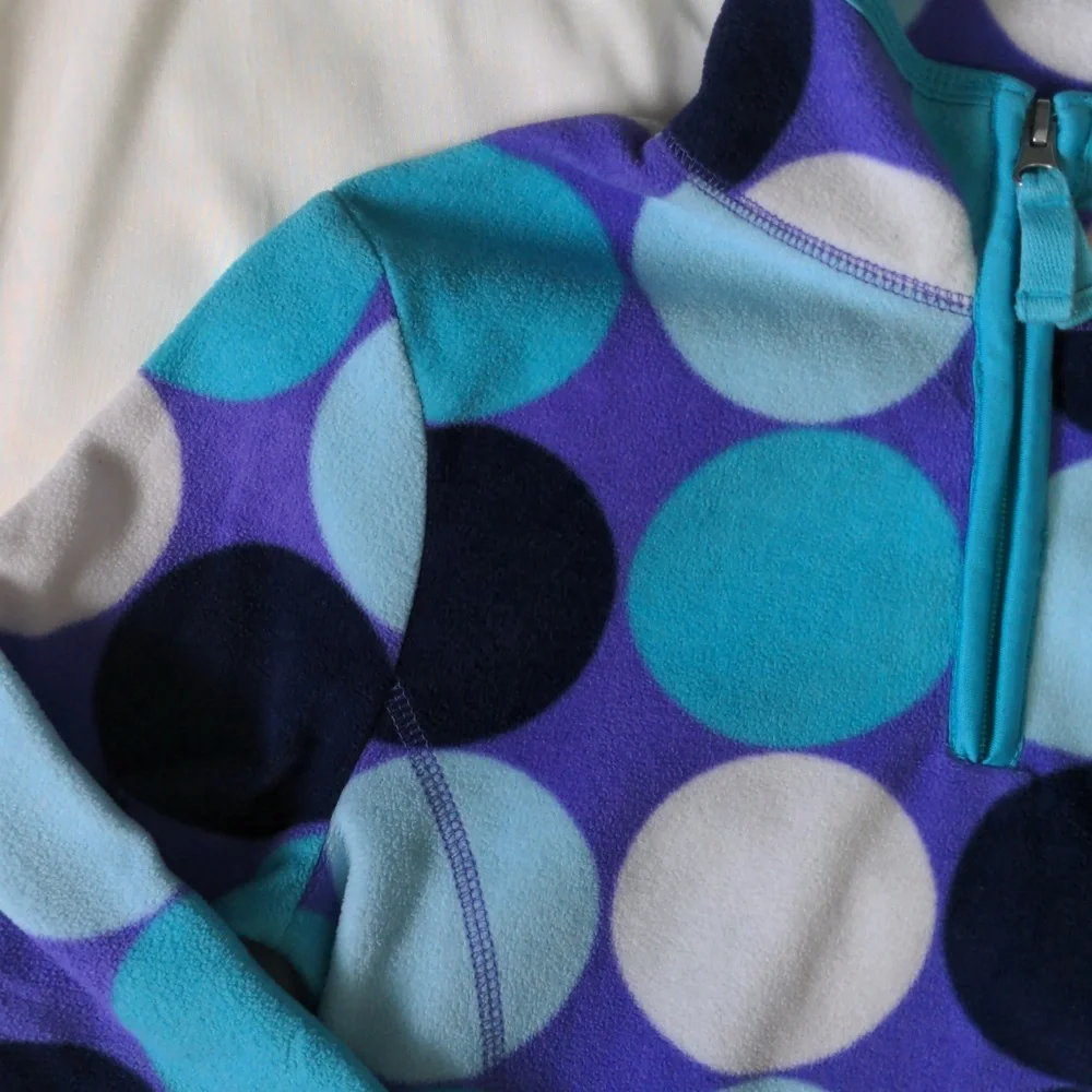 Old Navy Girls Purple Blue Teal Polka Dot Fleece Pullover